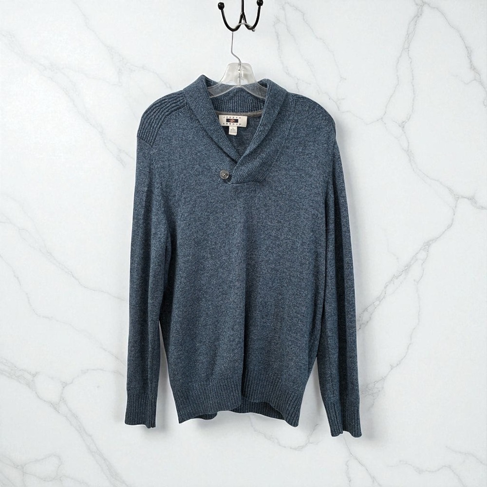 Joseph Abboud‎ Mens Sweater Large Blue Wool Blend Shawl Collar Knit Pullover